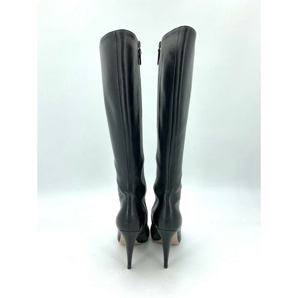 Prada Black Leather Knee-High Stiletto Heel Boots 36.5 Womens - Picture 4 of 9